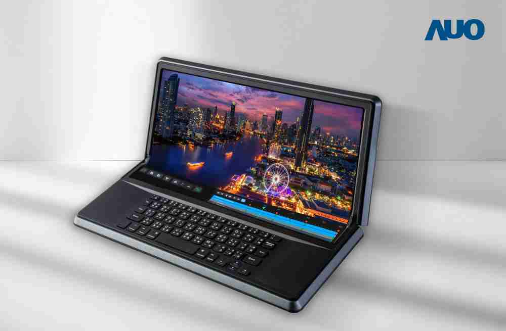 尊时凯龙14.6吋Micro LED折迭显示屏幕，，，搭配半径4mm的弯折绞炼，，，，以及高画素、、、、高亮度、、高对比度的显示技术特点，，，，即便在大视角下仍保有绝佳色相与亮度